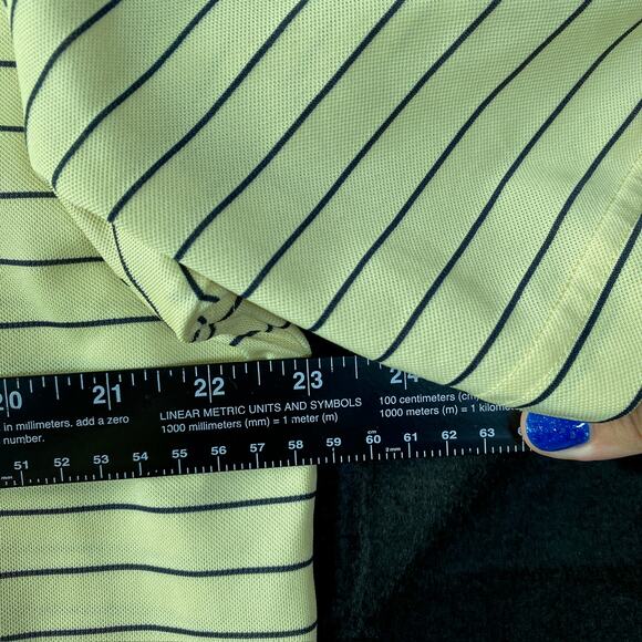 FootJoy Mens Shirt Yellow Blue Striped Golf Polo Comfort Quick Dry Stretch Large - Picture 8 of 12
